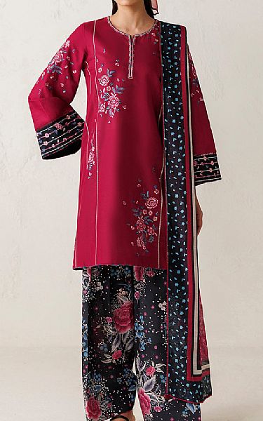 Jazmin Deep Carmine Lawn Suit | Pakistani Lawn Dress in USA- Image 1