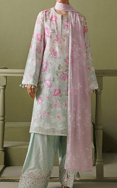 Jazmin Light Grey/Pink Flare Lawn Suit | Pakistani Lawn Dress in USA- Image 1