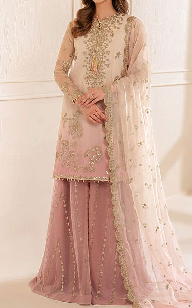 Jazmin Ivory/Pink Chiffon Suit | Pakistani Embroidered Chiffon Dresses USA- Image 1