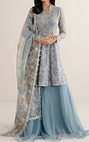 Jazmin Silver/Blue Chiffon Suit | Pakistani Embroidered Chiffon Dresses USA- Image 1