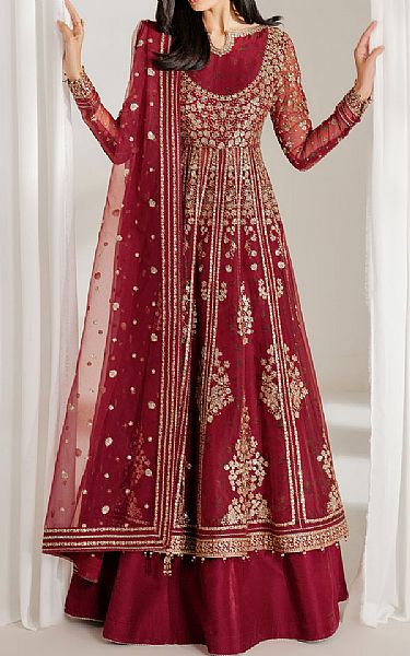 Jazmin Crimson Chiffon Suit | Pakistani Embroidered Chiffon Dresses USA- Image 1