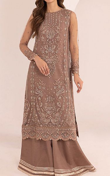 Jazmin Taupe Net Suit | Pakistani Embroidered Chiffon Dresses- Image 1