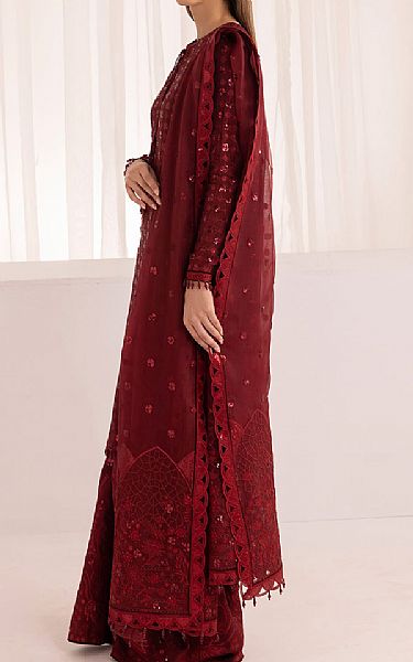Jazmin Burgundy Raw Silk Suit | Pakistani Embroidered Chiffon Dresses- Image 2