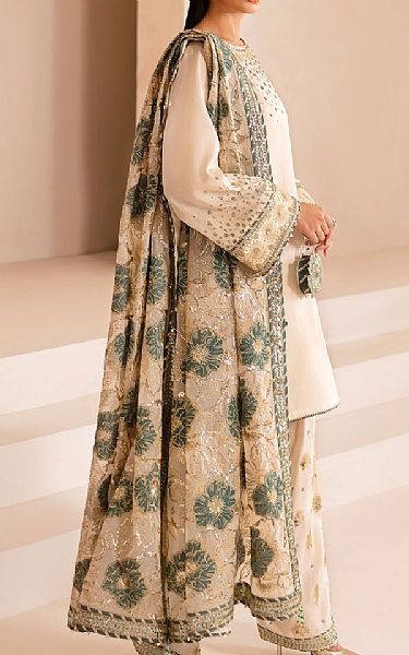 Jazmin Ivory Raw Silk Suit | Pakistani Embroidered Chiffon Dresses USA- Image 2
