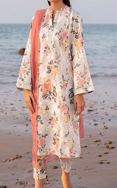 Jazmin Ivory/Coral Lawn Suit | Pakistani Lawn Dress in USA- Image 1