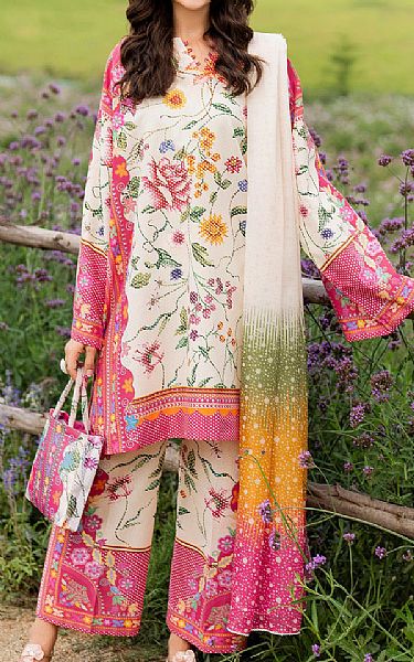 Jazmin Cream/Pink Lawn Suit | Pakistani Lawn Dress in USA- Image 1