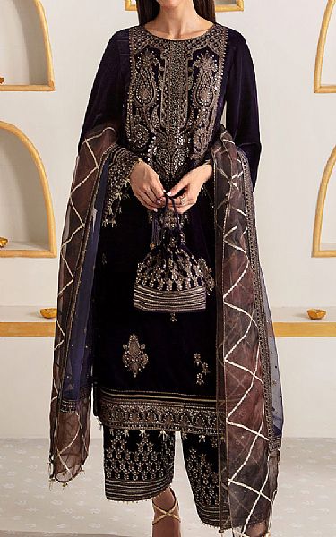Jazmin Indigo Velvet Suit | Pakistani Winter Dresses- Image 1