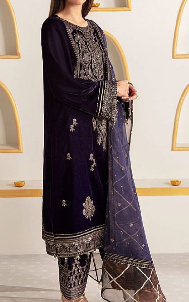 Jazmin Indigo Velvet Suit | Pakistani Winter Dresses- Image 2