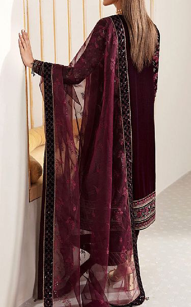 Jazmin Egg Plant Velvet Suit | Pakistani Winter Dresses- Image 2