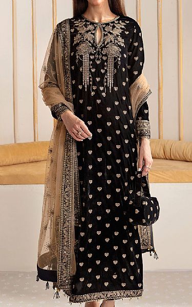 Jazmin Black Velvet Suit | Pakistani Winter Dresses- Image 1