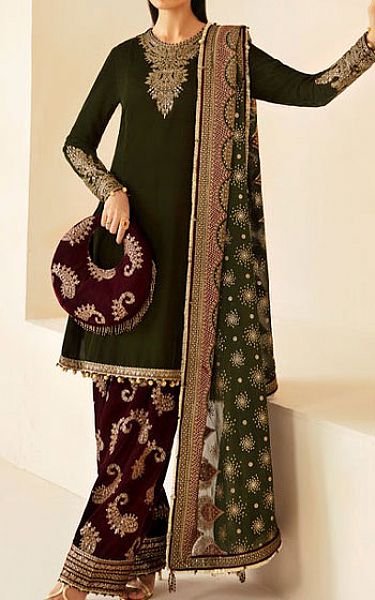 Jazmin Green/Maroon Velvet Suit | Pakistani Winter Dresses in USA- Image 1