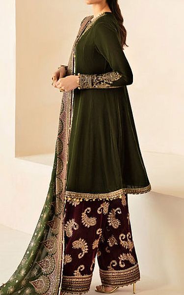 Jazmin Green/Maroon Velvet Suit | Pakistani Winter Dresses in USA- Image 2