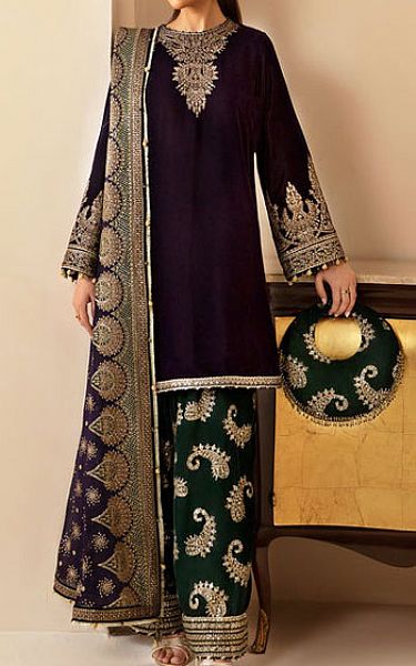 Jazmin Purple/Green Velvet Suit | Pakistani Winter Dresses in USA- Image 1
