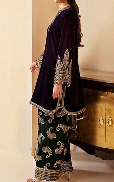 Jazmin Purple/Green Velvet Suit | Pakistani Winter Dresses in USA- Image 2