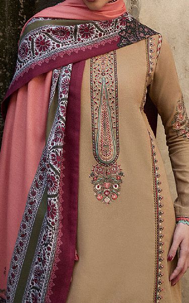 Jugnu Beige Karandi Suit | Pakistani Winter Dresses in USA- Image 2