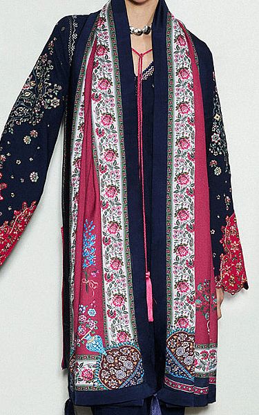 Jugnu Navy Blue Karandi Suit | Pakistani Winter Dresses in USA- Image 2