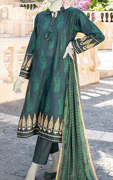 Junaid Jamshed Dark Green Lawn Suit | Pakistani Lawn Dress in USA- Image 2