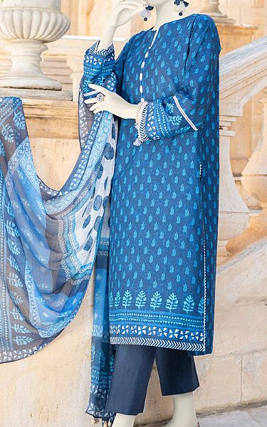 Junaid Jamshed Blue Lawn Suit | Pakistani Lawn Dress in USA- Image 2