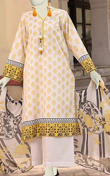 Junaid Jamshed Ivory Lawn Suit | Pakistani Lawn Dress in USA- Image 1