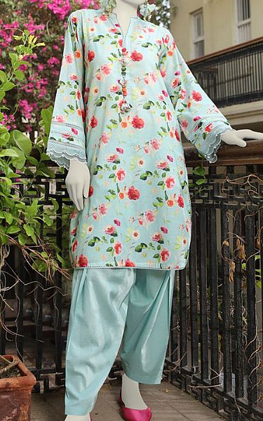 Junaid Jamshed Turquoise Lawn Kurti | Pakistani Lawn Dress in USA- Image 1