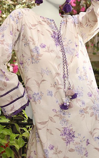Junaid Jamshed Ivory/Lilac Cambric Kurti | Pakistani Lawn Dress in USA- Image 2