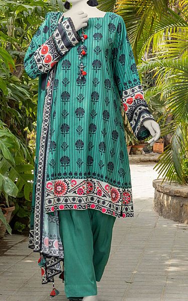 Junaid Jamshed Mineral Green Linen Suit | Pakistani Winter Dresses in USA- Image 1