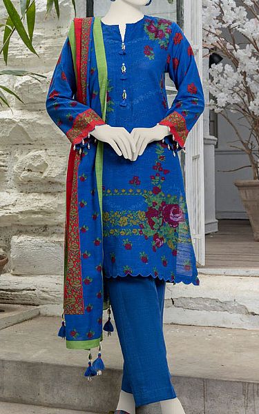 Junaid Jamshed Royal Blue Khaddar Suit | Pakistani Winter Dresses in USA- Image 1