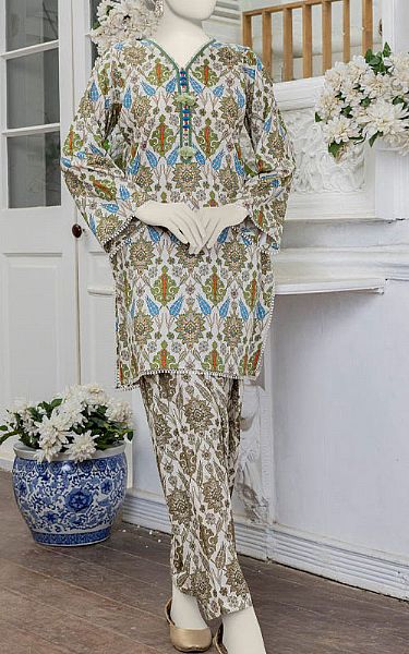 Junaid Jamshed Off-white Lawn Suit (2 Pcs) | Pakistani Lawn Dress in USA- Image 1