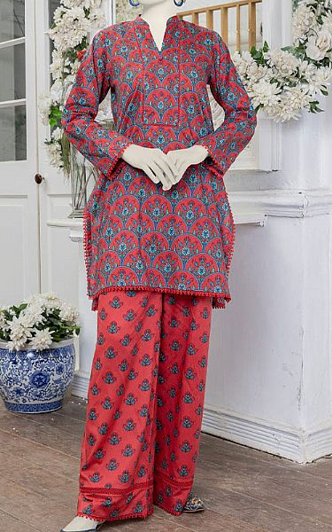 Junaid Jamshed Red/Blue Lawn Suit (2 Pcs) | Pakistani Lawn Dress in USA- Image 1