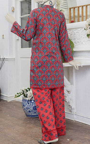 Junaid Jamshed Red/Blue Lawn Suit (2 Pcs) | Pakistani Lawn Dress in USA- Image 2