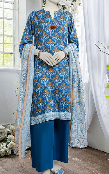 Junaid Jamshed Royal Blue Doria Suit | Pakistani Winter Dresses in USA- Image 1