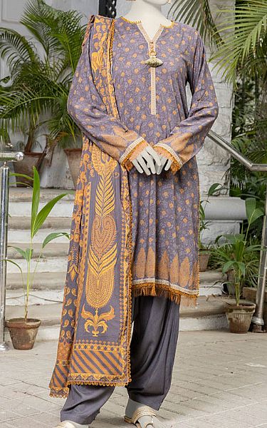 Junaid Jamshed Warm Grey Linen Suit | Pakistani Winter Dresses in USA- Image 1