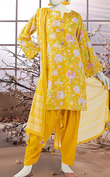 Junaid Jamshed Yellow Lawn Suit | Pakistani Lawn Dress in USA- Image 1