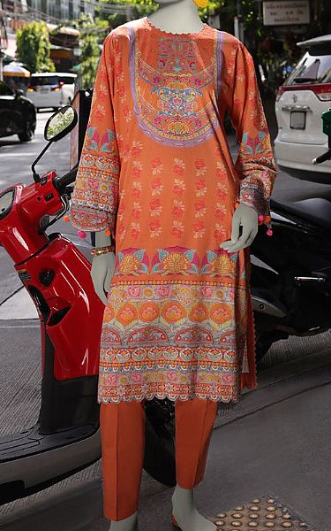 Junaid Jamshed Peach Lawn Suit (2 Pcs) | Pakistani Lawn Dress in USA- Image 1