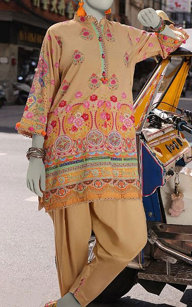 Junaid Jamshed Tan Lawn Suit (2 Pcs) | Pakistani Lawn Dress in USA- Image 1