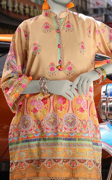 Junaid Jamshed Tan Lawn Suit (2 Pcs) | Pakistani Lawn Dress in USA- Image 2