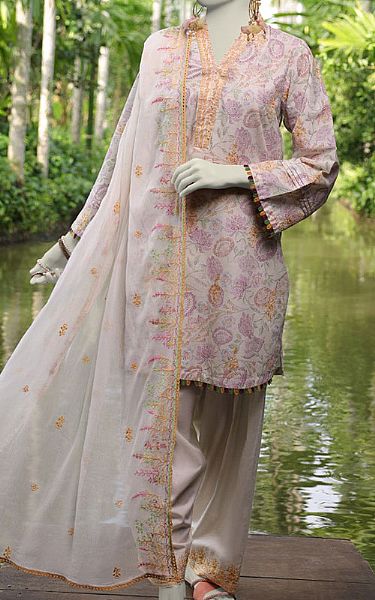 Junaid Jamshed Ivory/Lilac Lawn Suit | Pakistani Lawn Dress in USA- Image 1