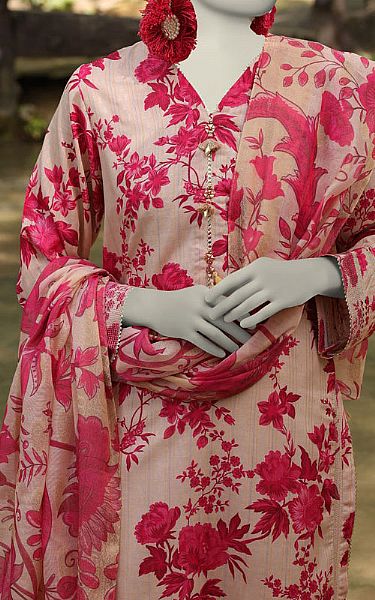 Junaid Jamshed Ivory/Pink Dobby Suit (2 Pcs) | Pakistani Lawn Dress in USA- Image 2