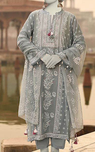 Junaid Jamshed Grey Lawn Suit | Pakistani Lawn Dress in USA- Image 1