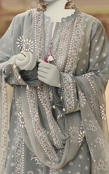 Junaid Jamshed Grey Lawn Suit | Pakistani Lawn Dress in USA- Image 2