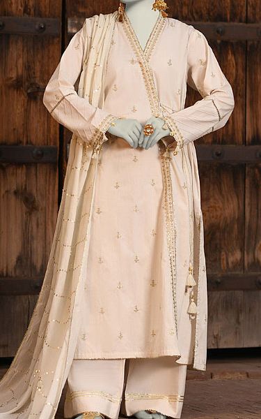 Junaid Jamshed Ivory Lawn Suit | Pakistani Lawn Dress in USA- Image 1