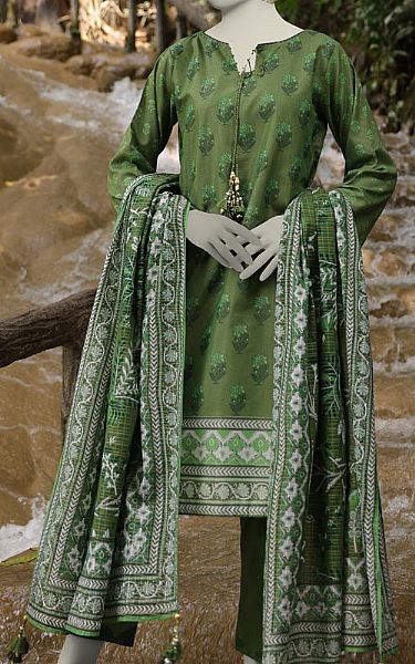 Junaid Jamshed Green Lawn Suit | Pakistani Lawn Dress in USA- Image 1
