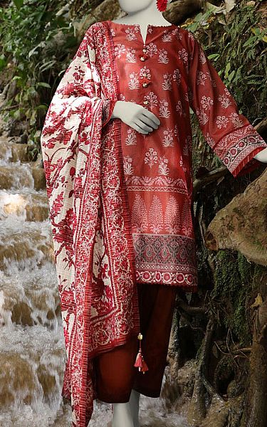 Junaid Jamshed Rust Lawn Suit | Pakistani Lawn Dress in USA- Image 1