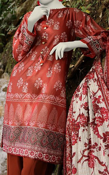 Junaid Jamshed Rust Lawn Suit | Pakistani Lawn Dress in USA- Image 2