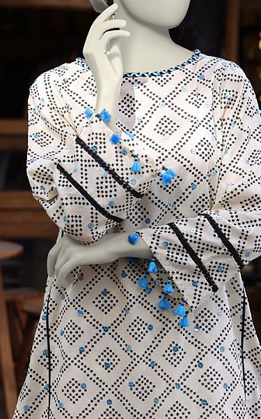 Junaid Jamshed Off-white Cambric Kurti | Pakistani Lawn Dress in USA- Image 2