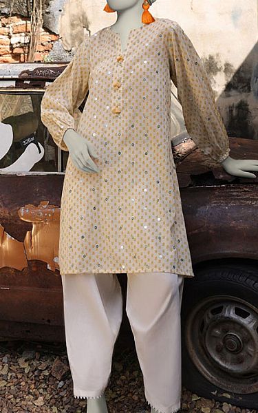 Junaid Jamshed Ivory Cambric Kurti | Pakistani Lawn Dress in USA- Image 1