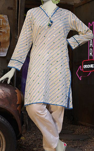 Junaid Jamshed Ivory Cambric Kurti | Pakistani Lawn Dress in USA- Image 1