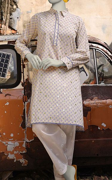 Junaid Jamshed Ivory Cambric Kurti | Pakistani Lawn Dress in USA- Image 1