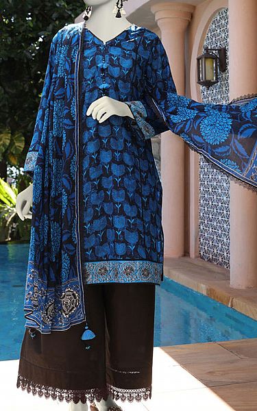 Junaid Jamshed Blue/Black Lawn Suit (2 Pcs) | Pakistani Lawn Dress in USA- Image 1
