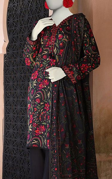 Junaid Jamshed Black/Maroon Lawn Suit (2 Pcs) | Pakistani Lawn Dress in USA- Image 2